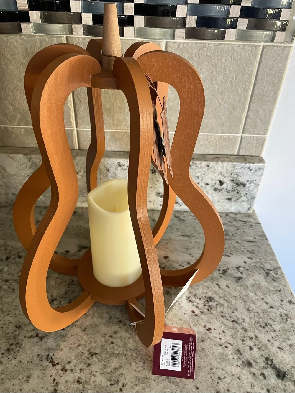 NEW - Large wooden Rustic Pumpkin Lantern Candle Holder -